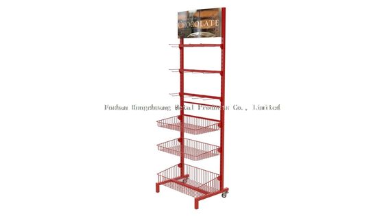 Supermarket i sklep spożywczy mają trzy kosze Candy Snacks Food Display Rack z reklamą