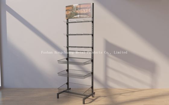 Supermarket i sklep spożywczy mają trzy kosze Candy Snacks Food Display Rack z reklamą