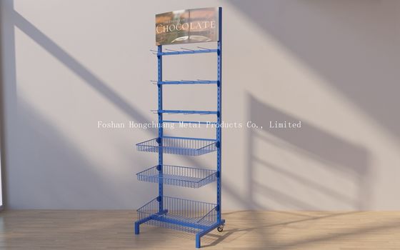 Supermarket i sklep spożywczy mają trzy kosze Candy Snacks Food Display Rack z reklamą
