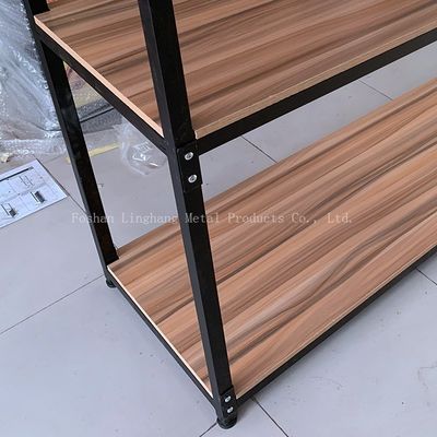 H1800mm L800mm Regały magazynowe Stojak z drewna i czarnego metalu Trzy warstwy